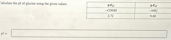 Calculate the pi of glycine using the given values.