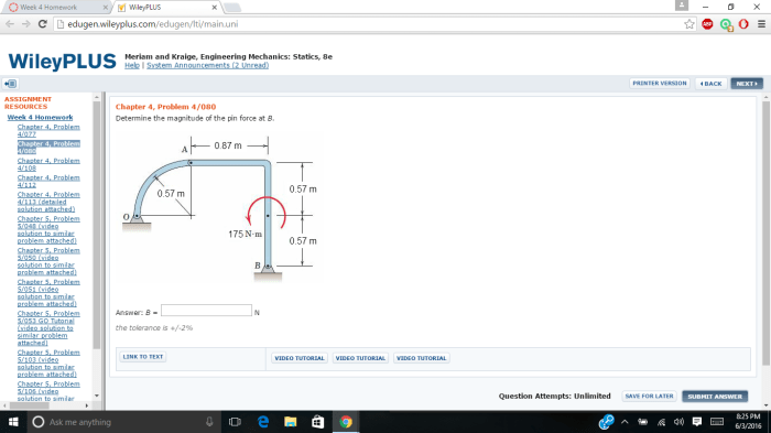 Determine the magnitude of the pin force at b